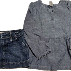 Bundle of Denim Skirt and Denim Color Blouse with Buttons and Flare Girls 5T